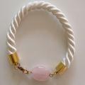 White rope bracelet with rose quartz - Bracelets - beadwork