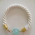 White rope bracelet with aquamarine. - Bracelets - beadwork