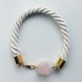 White rope bracelet with rose quartz - Bracelets - beadwork