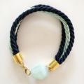 Dark blue and mint with aquamarine - Bracelets - beadwork