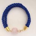 Double blue bracelet with rose quartz - Bracelets - beadwork