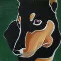 A dog on a green background - Oil painting - drawing