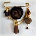 Brown-gold brooch - Brooches - beadwork