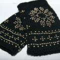 Black with gold flowers - Wristlets - knitwork