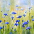 Cornflower meadow 60x30 - Oil painting - drawing
