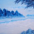 blue and white landscape - Acrylic painting - drawing