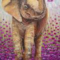 Elephant with clover 48x70 - Oil painting - drawing
