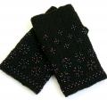 Black wrist warmers embroidered with beads - Wristlets - knitwork