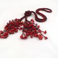 Crocheted black-red necklace with coral - Necklace - beadwork