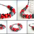 Gray and red coral necklace - Necklace - beadwork