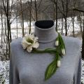 Wool ornament - White lijana - Necklaces - felting