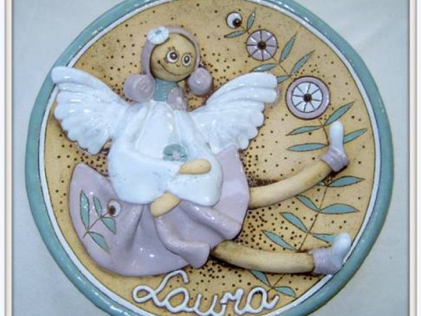 šamotinis plate mounted girl - Ceramics