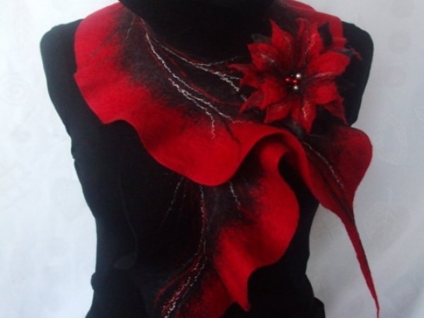 Black red scarf felting processes 1