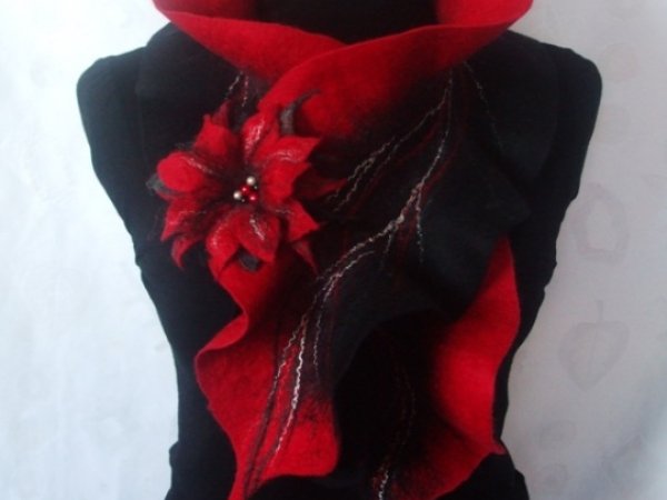 Black red scarf felting processes 2
