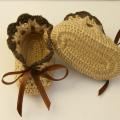 Brown shades, 6-9 months., Half-woolen - Shoes - needlework