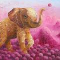 Elephant with Clover 50x75 - Oil painting - drawing