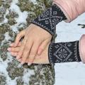 Arm Wrist Warmers Beaded, Black Arm Warmers, Unique Handmade Beaded glossy Wrist - Wristlets - knitwork