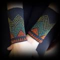 Arm Warmers for mother and daughter, Wrist Warmers Beaded , Black Wrist Warmers, - Wristlets - knitwork