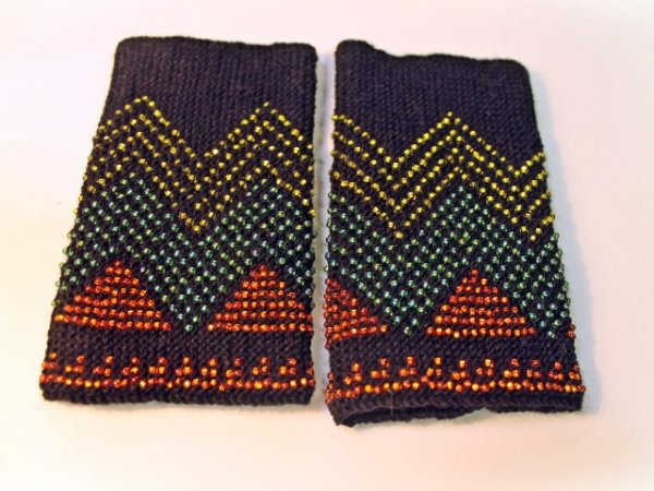 Arm Warmers for mother and daughter, Wrist Warmers Beaded , Black Wrist Warmers, 2