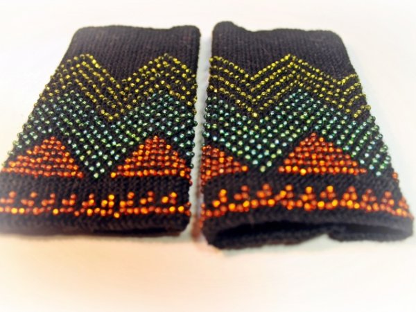 Arm Warmers for mother and daughter, Wrist Warmers Beaded , Black Wrist Warmers, 3