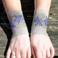 Arm Warmers, Wrist Warmers Beaded Blue Butterflies, Brownish Wrist Warmers - Wristlets - knitwork