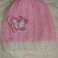 Pink hat with butterfly - Hats - knitwork