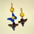 Earrings with blue butterfly - Earrings - beadwork
