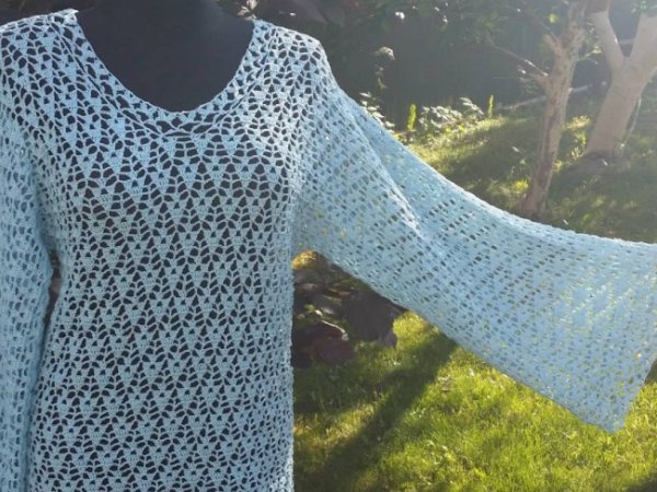 Crocheted blue tunic-blouse - Dresses