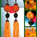 Long orange earrings - Earrings - beadwork