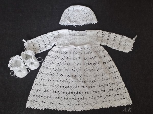 Crocheted christening Set for girl "snaige" - Baptism clothes