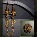 Long brown earrings with Swarovski crystals and brass fittings - Earrings - beadwork