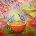 Tropical Butterflies 55x60, oil / canvas - Oil painting - drawing