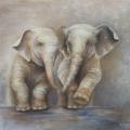Elephants babies 55x60, oil / canvas - Oil painting - drawing