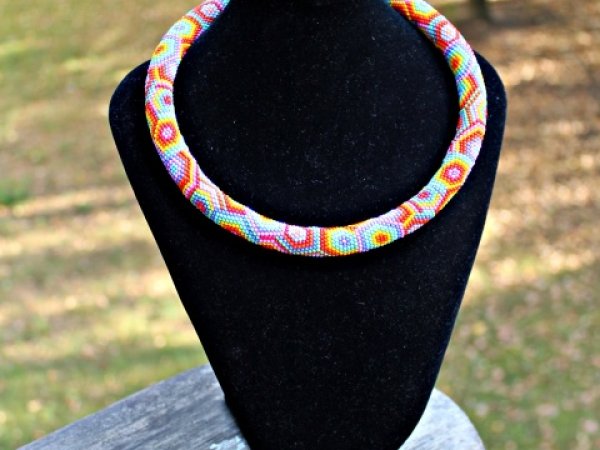 Rainbow beaded rope necklace - Rope necklace - Bead crochet necklace with geomet 2