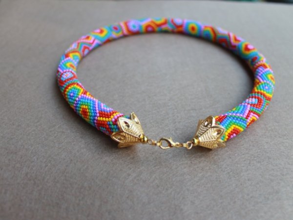 Rainbow beaded rope necklace - Rope necklace - Bead crochet necklace with geomet 3