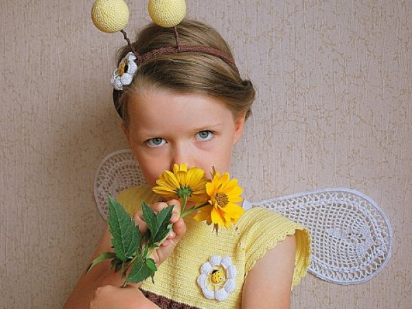 Bitės kostiumas - nerta suknelė, sparneliai ir rageliai 3