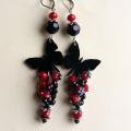 Earrings with black butterflies - Earrings - beadwork