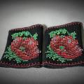 Arm Wrist Warmers Beaded Red Poppies - Unique Handmade Beaded Black Wrist Warmer - Wristlets - knitwork