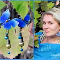 Blue butterflies - Earrings - beadwork