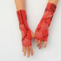 Long fingerless gloves, coral wristers, cashmere wool beaded wrist hand warmers - Wristlets - knitwork