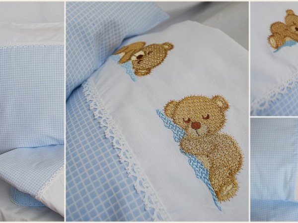 Sweet teddy bears sleeping - embroidered baby bedding - For interior