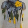felting processes scarf gray-yellow in color - Scarves & shawls - felting