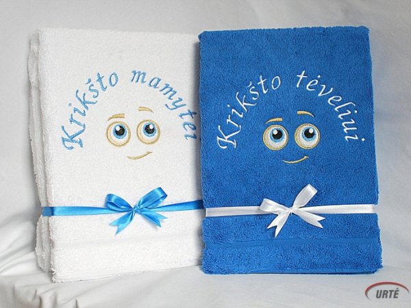 Šypsiukas - Siuvinėti rankšluosčiai Krikšto tėveliams 1