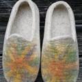 Felt slippers - white batik - Shoes & slippers - felting