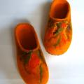 Yellow and red-green colors house shoes for women. - Shoes & slippers - felting