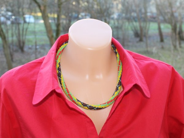 The Serpent in Lithuania, crochet beaded rope necklace, handmade, beadwork 2