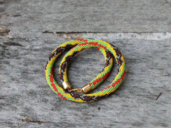 The Serpent in Lithuania, crochet beaded rope necklace, handmade, beadwork 3