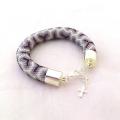 Beads crochet rope, gray bracelet with geometric pattern - Bracelets - beadwork
