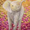 Elephant with clover 55x70 - Oil painting - drawing