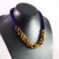 Blue bead crochet necklace with amber  - Necklace - beadwork